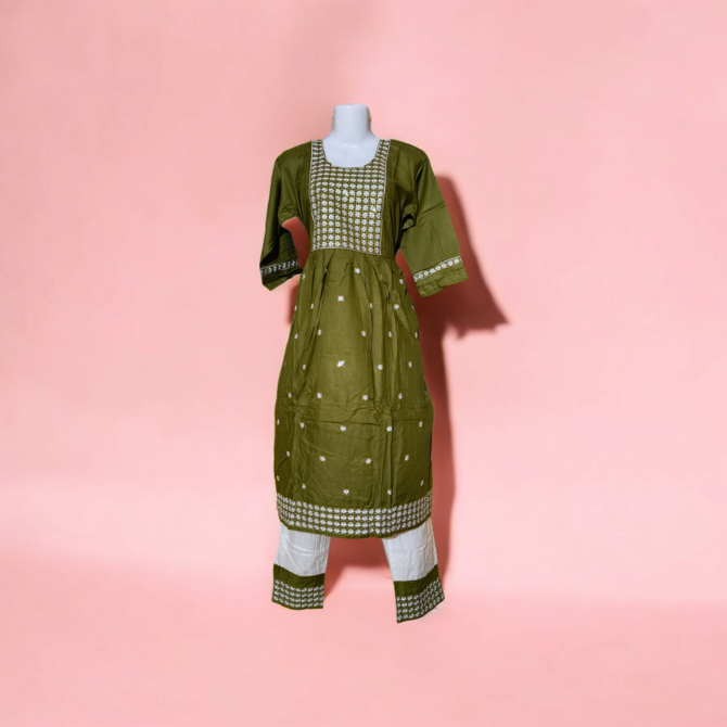 Printed Two Piece Kurti Sparrow Green