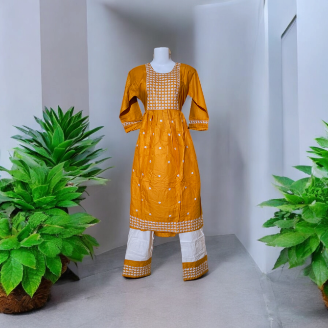 Printed Two Piece Yellow Kurti