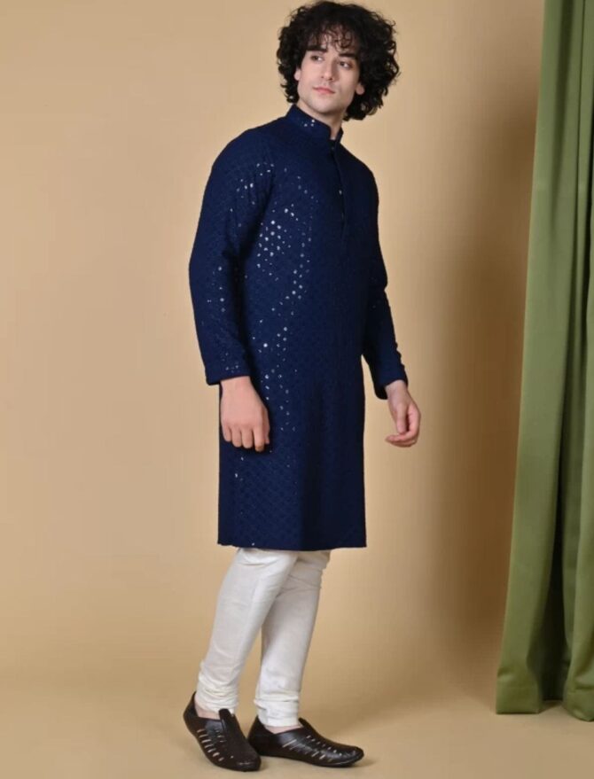 Men's Blue Cotton Kurta With Pyjama