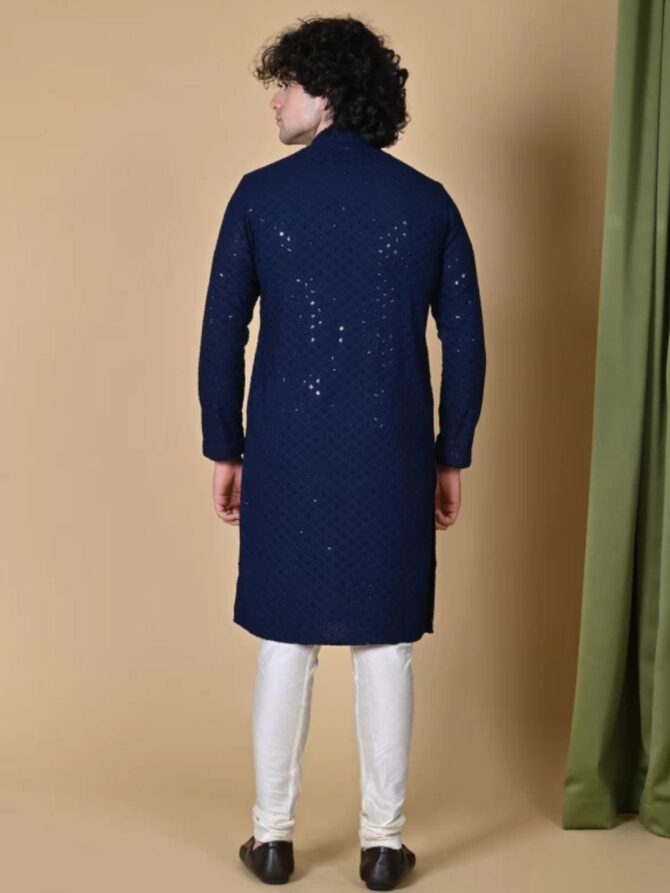 Men's Blue Cotton Kurta With Pyjama